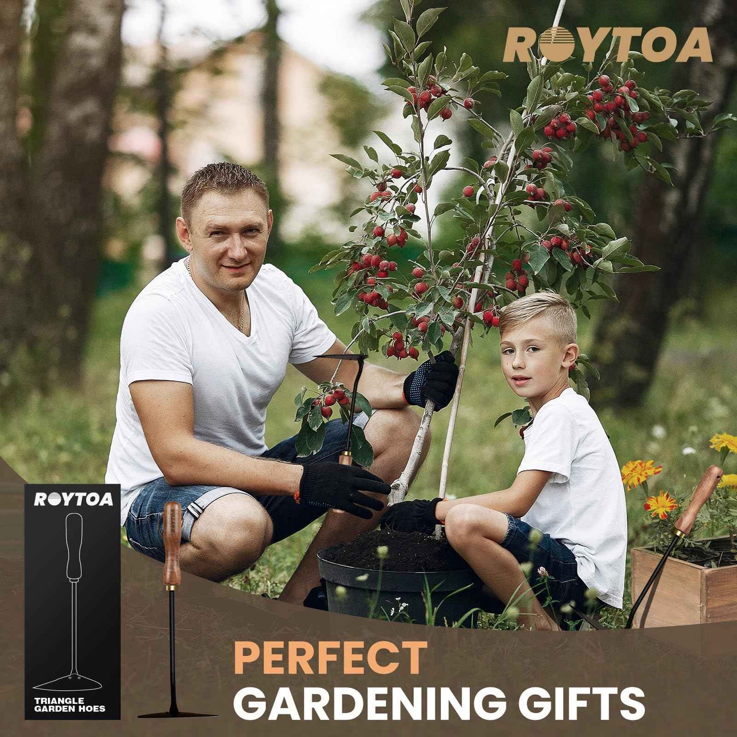 ROYTOA Triangle Hand Hoe, Heavy Duty Stainless Steel Weed Puller and Weed Remover Gardening Tool with Walnut Handle for Weeding, Soil Loosening and Cultivating