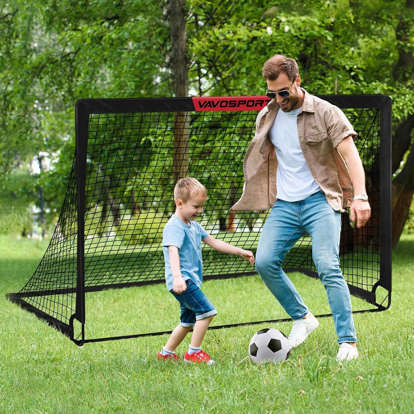 VAVOSPORT Soccer Goal Set - 2 Portable 6'x4' Kids Goals for Backyard Training | Includes Net, Ball & Cones