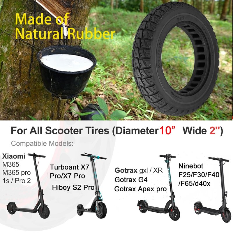 2PCS 10X2 Solid Tire, 10x2.125 Inch Tires Replacement for Gotrax G4 GXL V2 Ninebot Segway F25 F30 F40 F60 D40x Electric Scooter, 50/75-6.1 10x2/54-152 10 Inch Off Road Front Rear Tubeless Tire Wheel