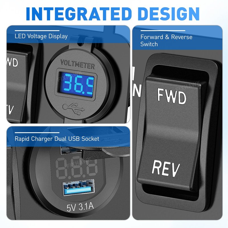 FIXHAWK Golf Cart Key Switch Console Plate Panel Fit for EZGO TXT,Medalist,PDS Electric Golf Cart, with Forward Reverse Switch,DC Fast Charging Dual USB Charger Socket and LED Digital Voltmeter