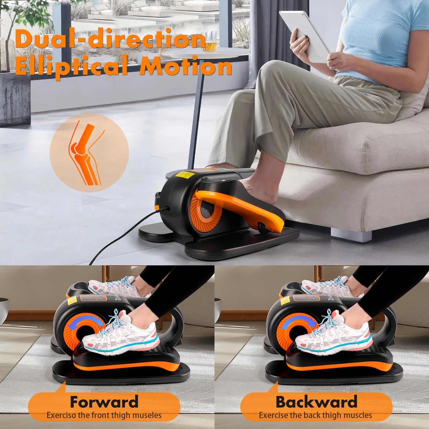 Zakle Under Desk Elliptical Machine, Ellipse Leg Exerciser as Seen on Tv for Seniors w/Remote & 12 Speeds Level, Manual & Auto Mode, Quiet Electric Seated Pedal Exerciser for Home Office (Black)