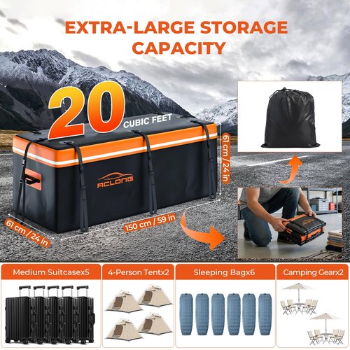 Hitch Mount Cargo Carrier Bag, Waterproof Soft Shell 20 Cubic Feet, Universal for Truck Pickup with Hitch Basket, 8 Reinforced Straps, Solid Buckles,Reflective Strip,Carry Handles,Combination Lock
