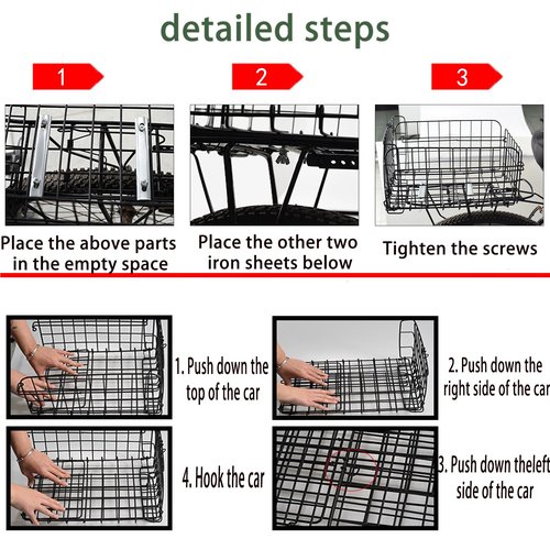 Folding Rear Bike Basket Steel Baskets Quickly Release Rack Cargo Basket with Reflective for Most Mounted Black (Black (Liner))
