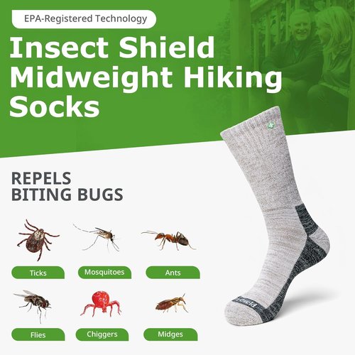 Insect Shield Midweight Hiking Socks - Permethrin Bug Repellent Protection for Men & Women