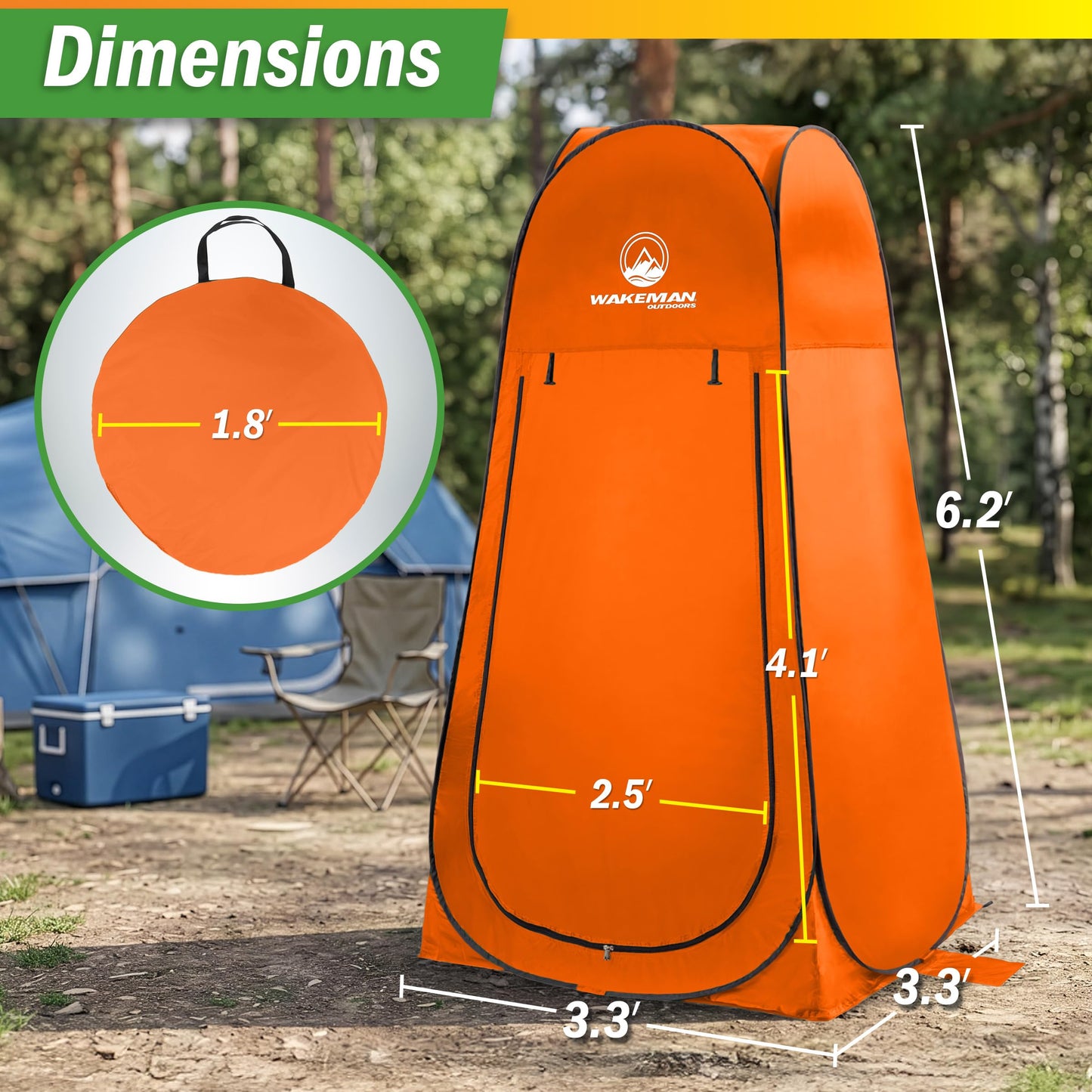 Pop Up Pod - Privacy Shower Tent, Dressing Room, or Portable Toilet Stall with Carry Bag for Camping, Beach, or Tailgate by Wakeman Outdoors (Orange)