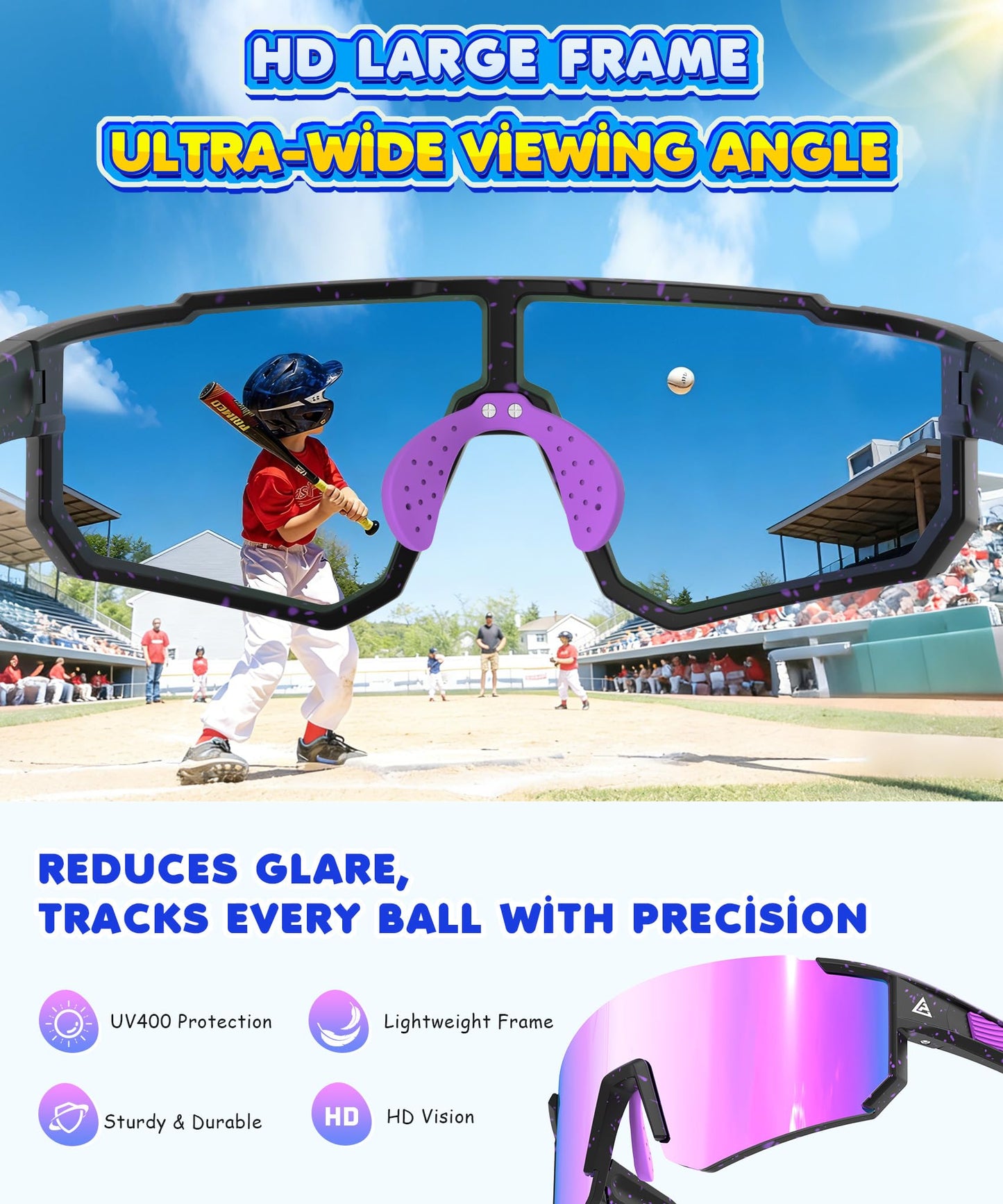 KALIYADI Kids-Sunglasses Toddler-Sunglasses Boys-Girls Youth-Sport-Sun-Glasses: Baseball Running UV400 Protection Age 6-14