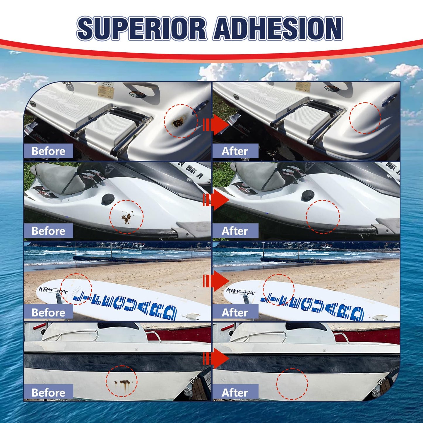 AstraVox Marine Fiberglass Repair Kit for Boats, Waterproof Gel Coat Repair Kit for Boats, Marine Epoxy Filler for Jet Ski, Kayak, Yacht, Speedboat, Dinghy, Fix Hole, Chip, Crack, Scratch (White)