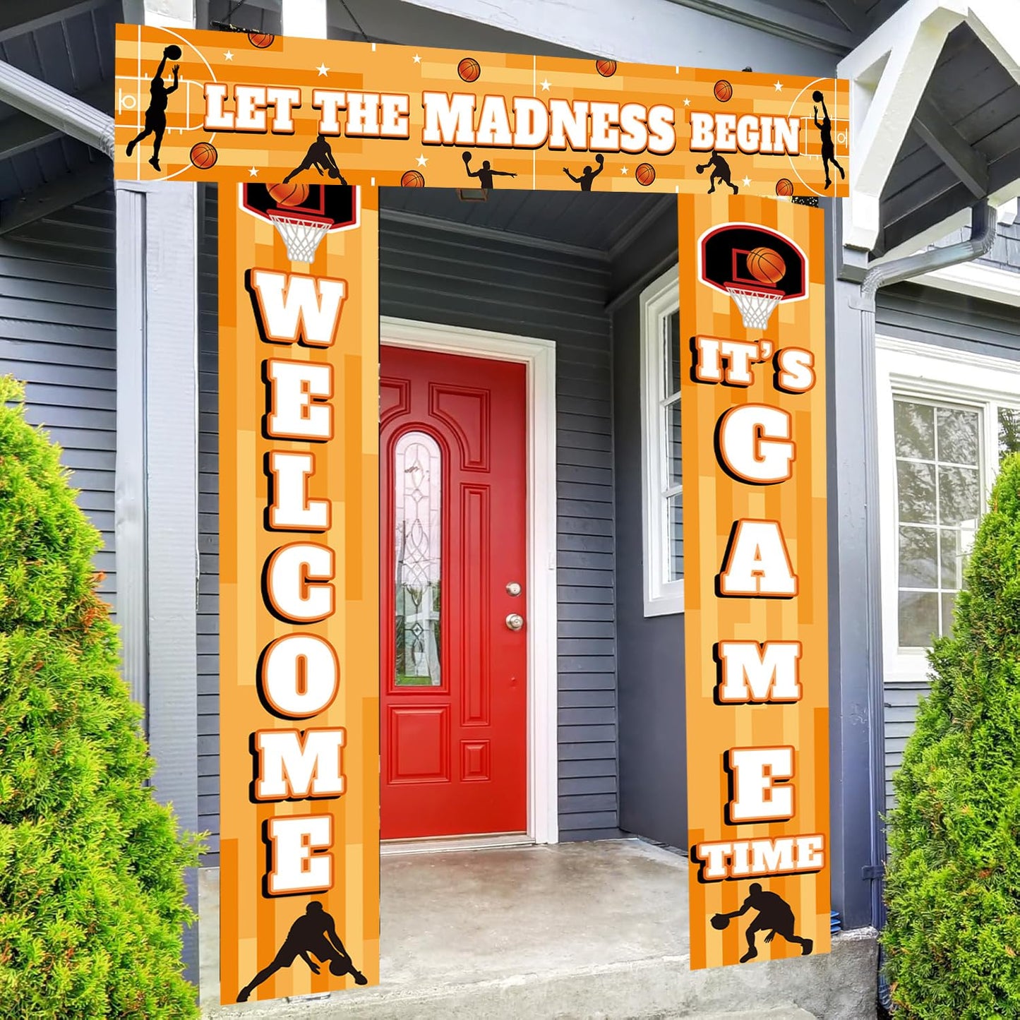 Basketball Party Decorations,3Pcs Let The Madness Begin Fence Cover Hanging Welcome It's Game Time Porch Sign for March Madness Basketball Theme Party Supplies Indoor Outdoor.