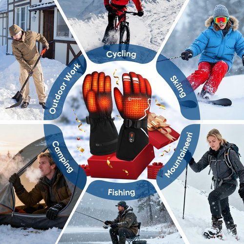 Heated Gloves for Men Women, 7.4V Rechargeable Hand Warmer Gloves with Touchscreen, Waterproof Non-Slip Electric Heated Glove for Winter Outdoor Work Motorcycling Skiing Hiking Fishing Arthritis Hands