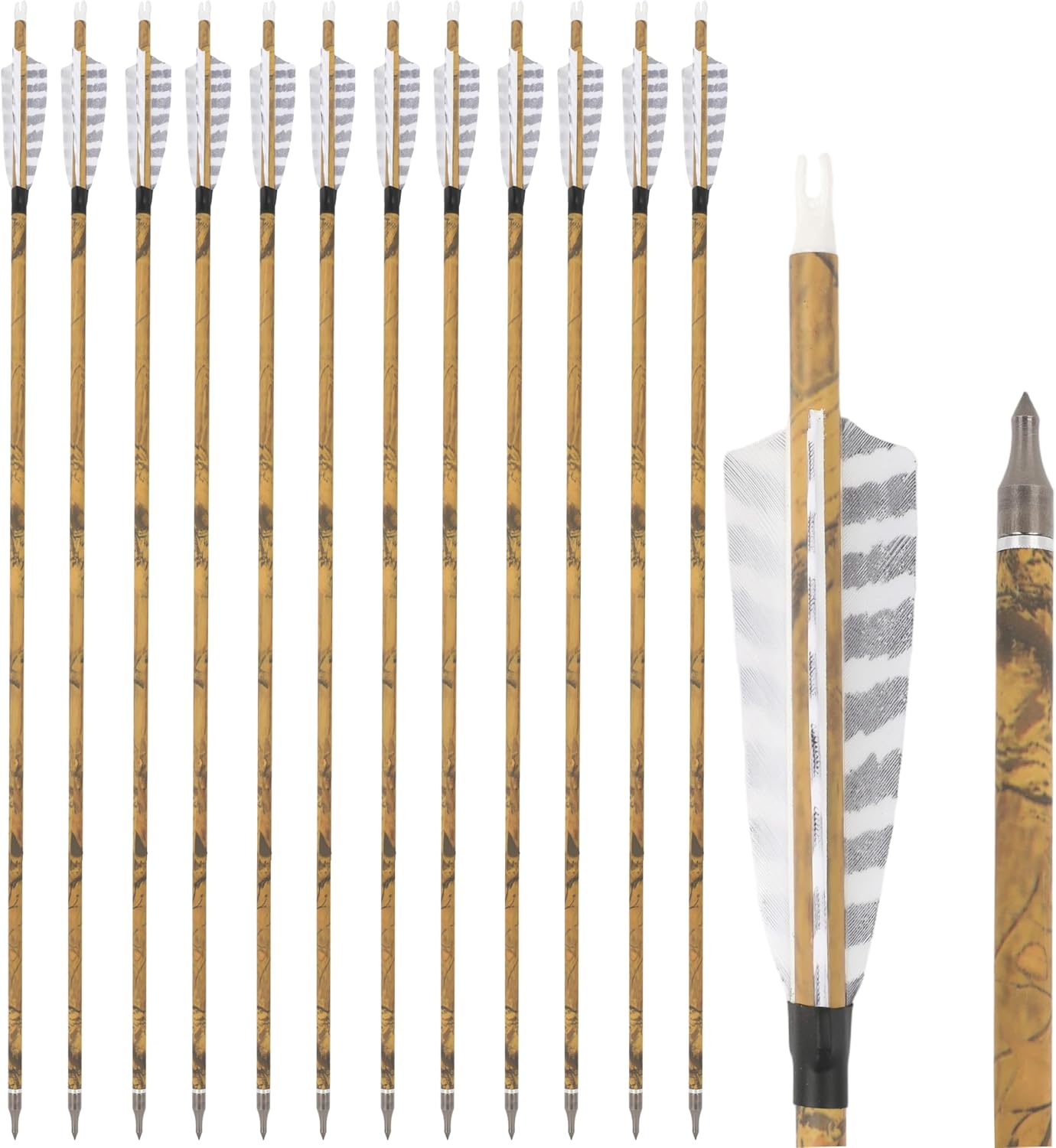 ZSHJGJR Carbon Hunting Arrows - 30” with 4” Turkey Feathers & Removable Tips | 500 Spine for All Bows (6/12 Pcs)