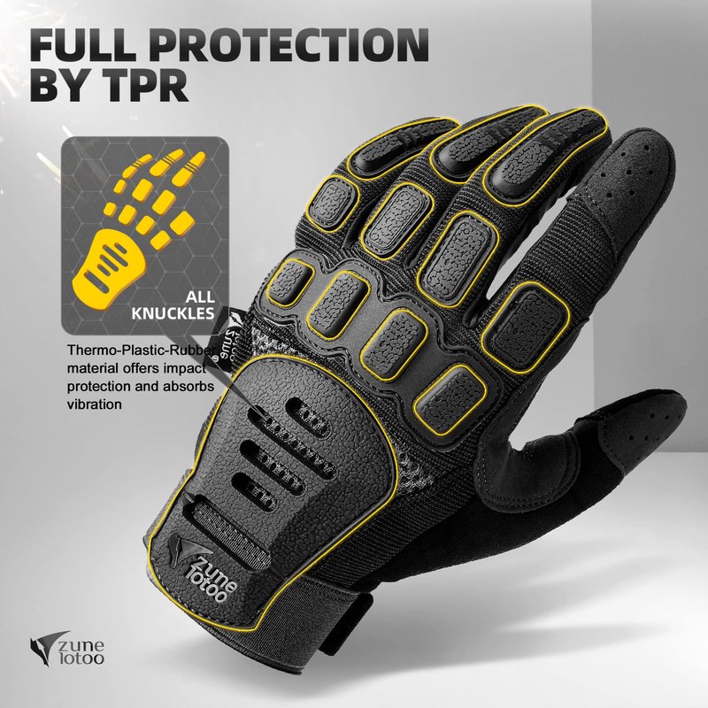 ZUNE LOTOO Tactical Gloves for Men, Touchscreen Motorcycle Gloves with Finger Impact Protection, Black Palm Padded Safety Work Gloves for Paintball Airsoft Range Tac Female Women(Large)