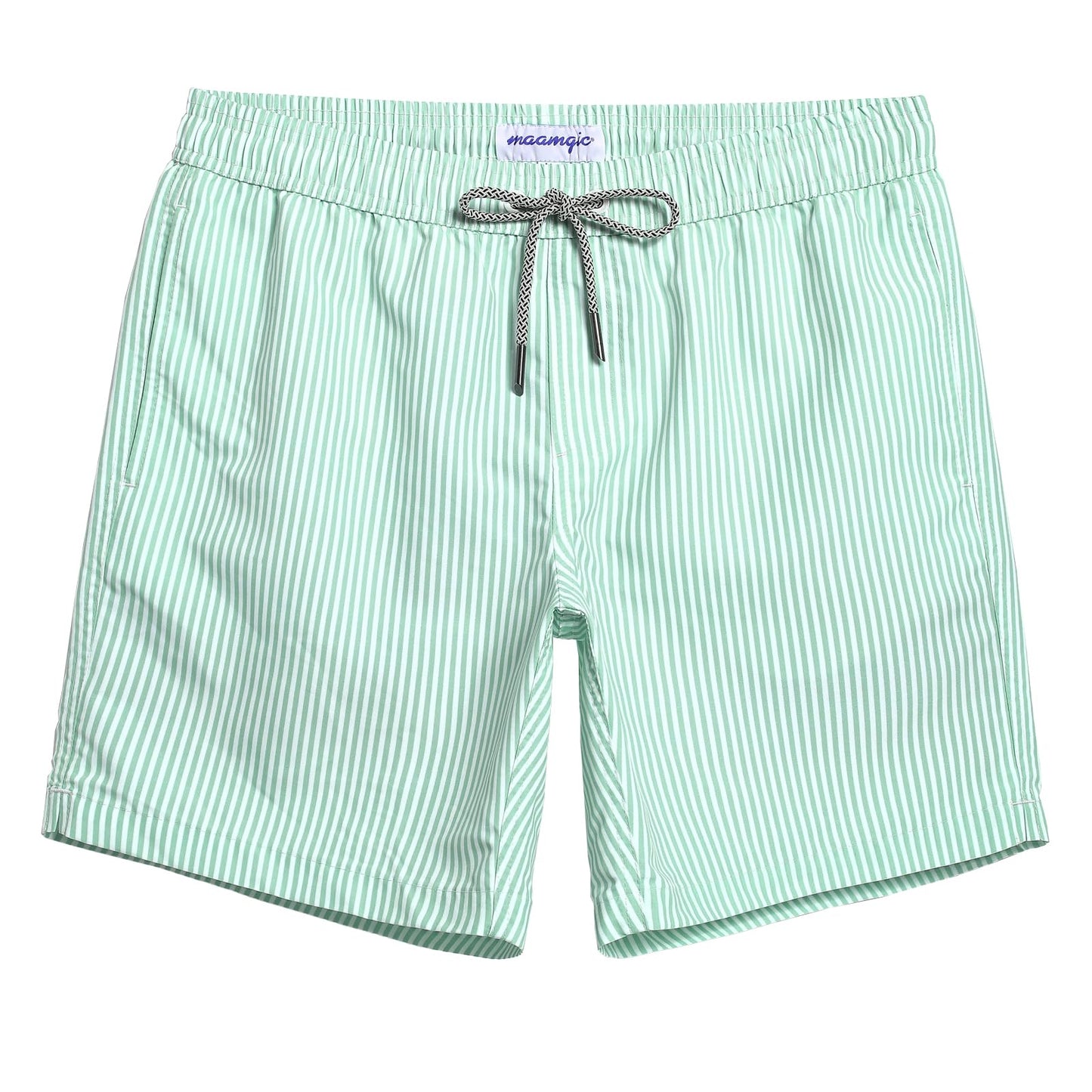 maamgic Mens Swim Trunks Quick Dry Swim Shorts with Mesh Lining Funny Swimwear Bathing Suits 7inch Green Stripes Small
