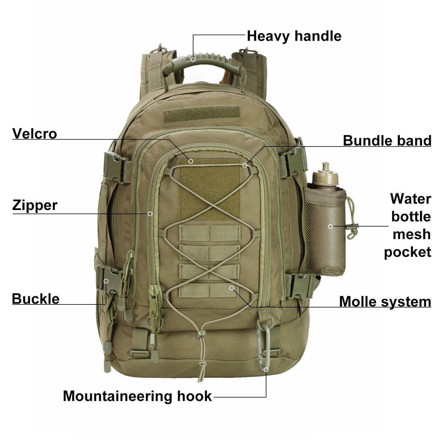 ZSearARMY Large Tactical Backpack for Men Military Backpack with DIY System for Travel, Work,Camping,Hunting,Hiking,Sports (GREEN)