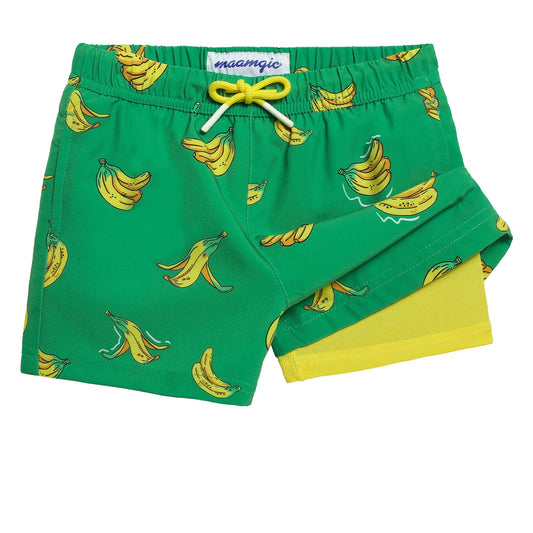 maamgic Boys Swim Trunks with Compression Liner 4-Way Stretch Quick Dry Swim Shorts Swimming Trunks Toddler Boy Banana Yellow 4T
