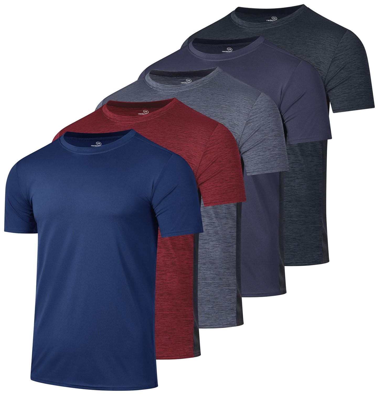 Real Essentials 5 Pack: Men's Dry-Fit Short Sleeve Crew Neck T Shirts Fitness Running Gym Workout Cool Exercise Athletic Tee, Set 15, Medium
