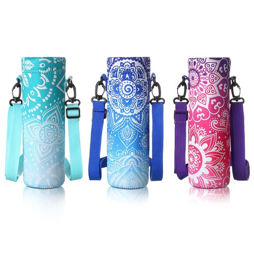 CHENGU 3 Pack 25 oz Neoprene Water Bottle Carrier Bag with Adjustable Shoulder Strap Water Bottle Holders for Adults Sports Gym Hiking Camping Walking(Mandala Style)