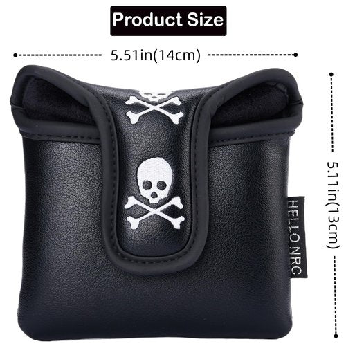 Gbourly Golf Club Skull Square Mallet Putter Cover Magnetic Closure Skeleton PU Leather Headcover,Black