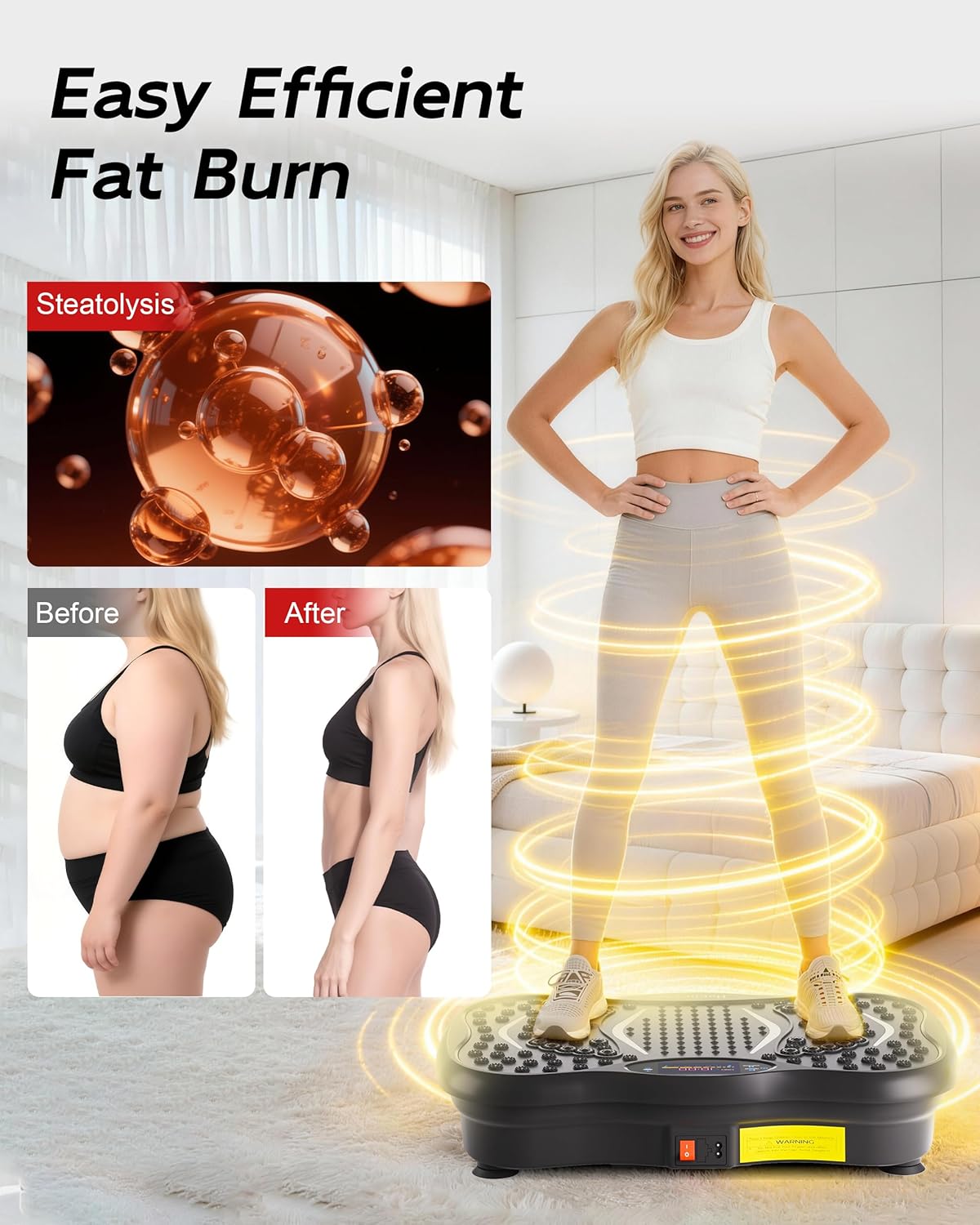 Skiennix Vibration Plate Machine - 180 Speeds for Lymphatic Drainage & Weight Loss | 460LB Capacity, Bluetooth Fitness Platform for Home Workouts