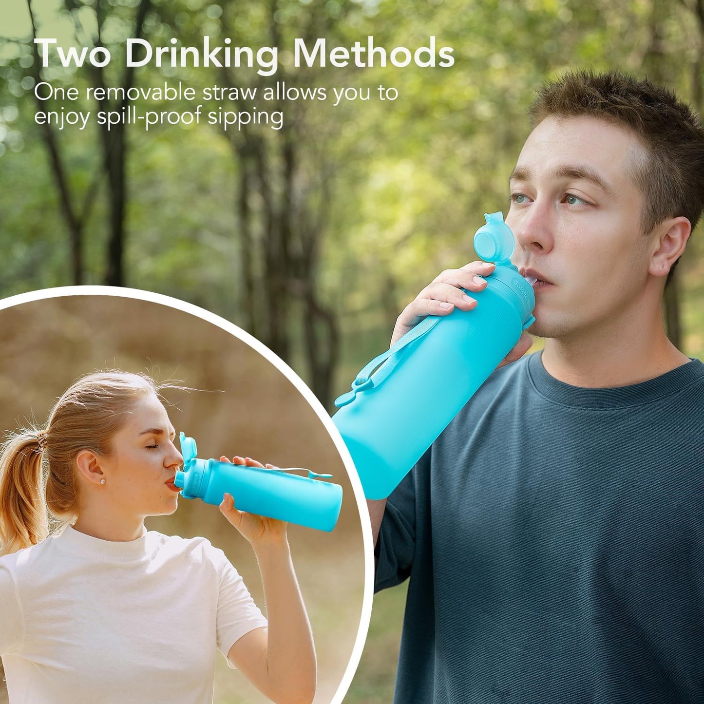 TakeToday Collapsible Water Bottle - 32oz Foldable & Leakproof Silicone for Travel & Hiking