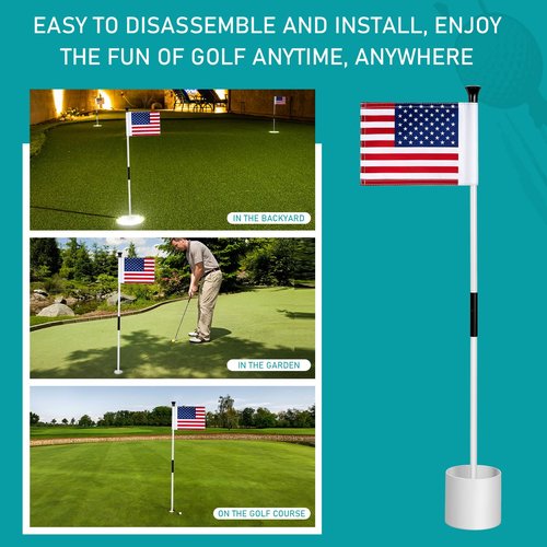 Deekin 6 Sets Golf Pin Flags Hole Cup Set Putting Green Flag for Yard Mini Practice Double Sided American Golf Flag Portable 2 Section Fiberglass USA Golf Flag, 6 x 8 Inches