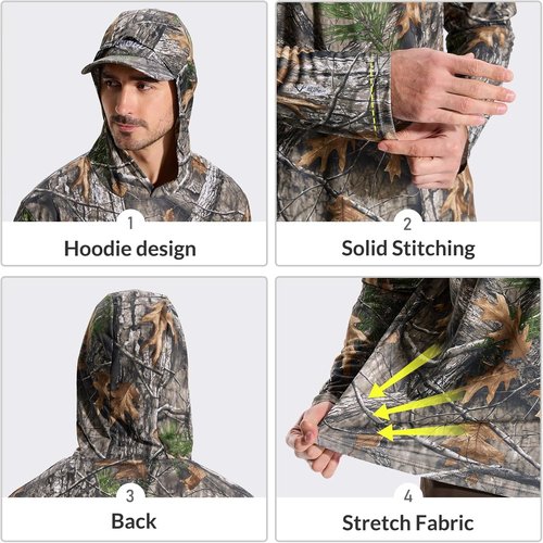 LOOGU Men’s Camo Hunting Shirt - Lightweight Long Sleeve Camouflage Shirt for Fishing & Hiking