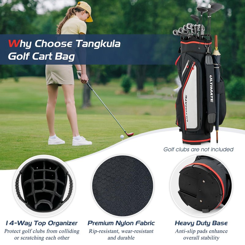 Tangkula 11" Golf Cart Bag, Lightweight Golf Cart Bag with 14 Way Dividers Top Organizer, 8 Pockets, Rain Hood, Shoulder Strap, Beverage Cooler Bag, Golf Clubs Cart Bag for Men & Women