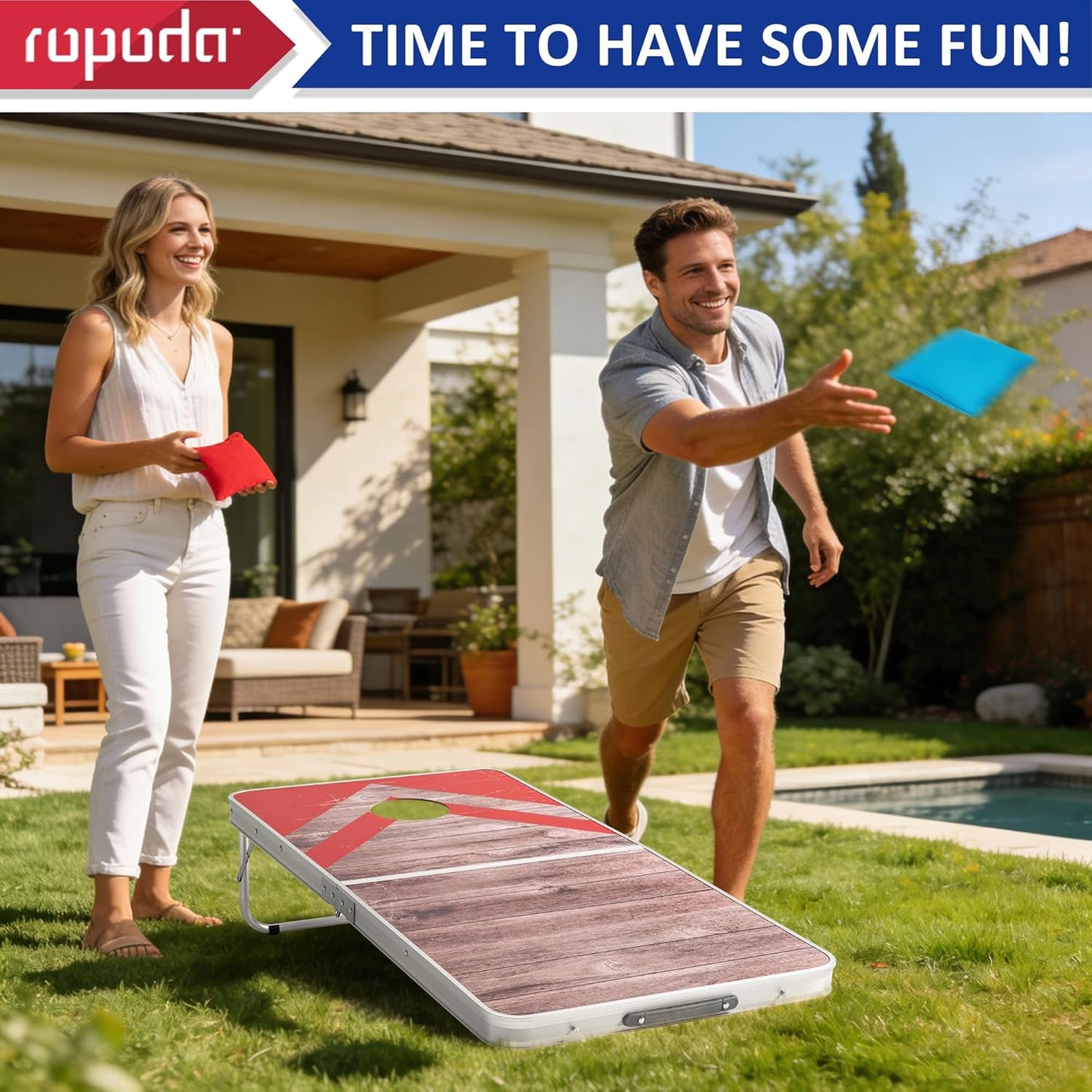 Ropoda Cornhole Board Set - Regulation Size 4x2/3x2 FT | Lightweight Aluminum Edging for Outdoor Fun