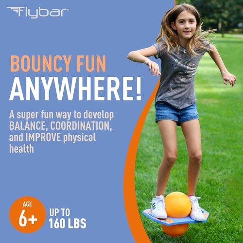 Flybar Pogo Trick Ball for Kids - Anti-Slip Balance Bounce Board with Pump - Indoor & Outdoor Fun for Ages 6+