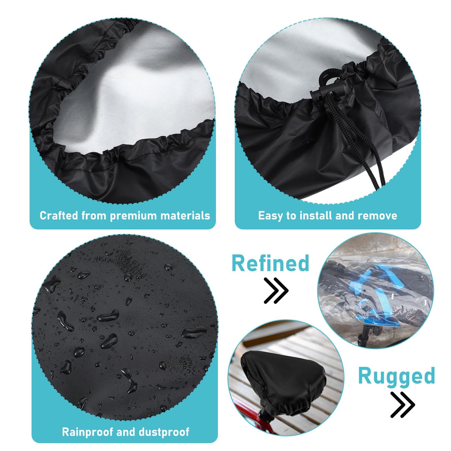 2pcs Bike Seat Cover Black Waterproof Bicycle Seat Cover Rainproof Black Bike Saddle Cushion Covers Protector with Drawstring Washable Seats Rain Covers for Multiple Bicycles and E-Bikes Women Men