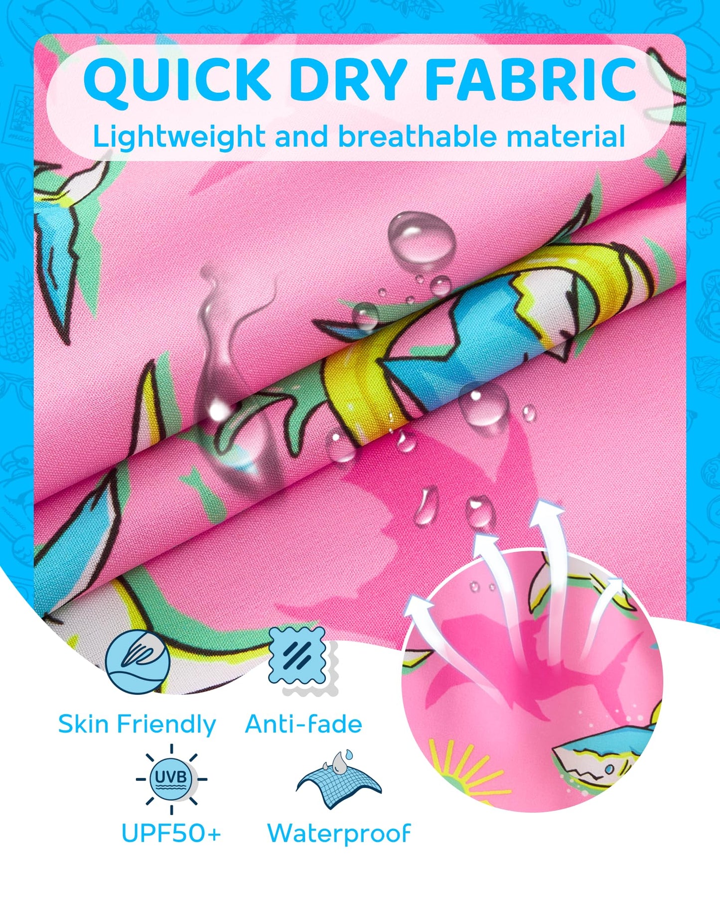 maamgic Boys Swim Trunks with Compression Liner 4-Way Stretch Quick Dry Bathing Suit Toddler Beach Shorts Peach Pink Shark 5-6 Years