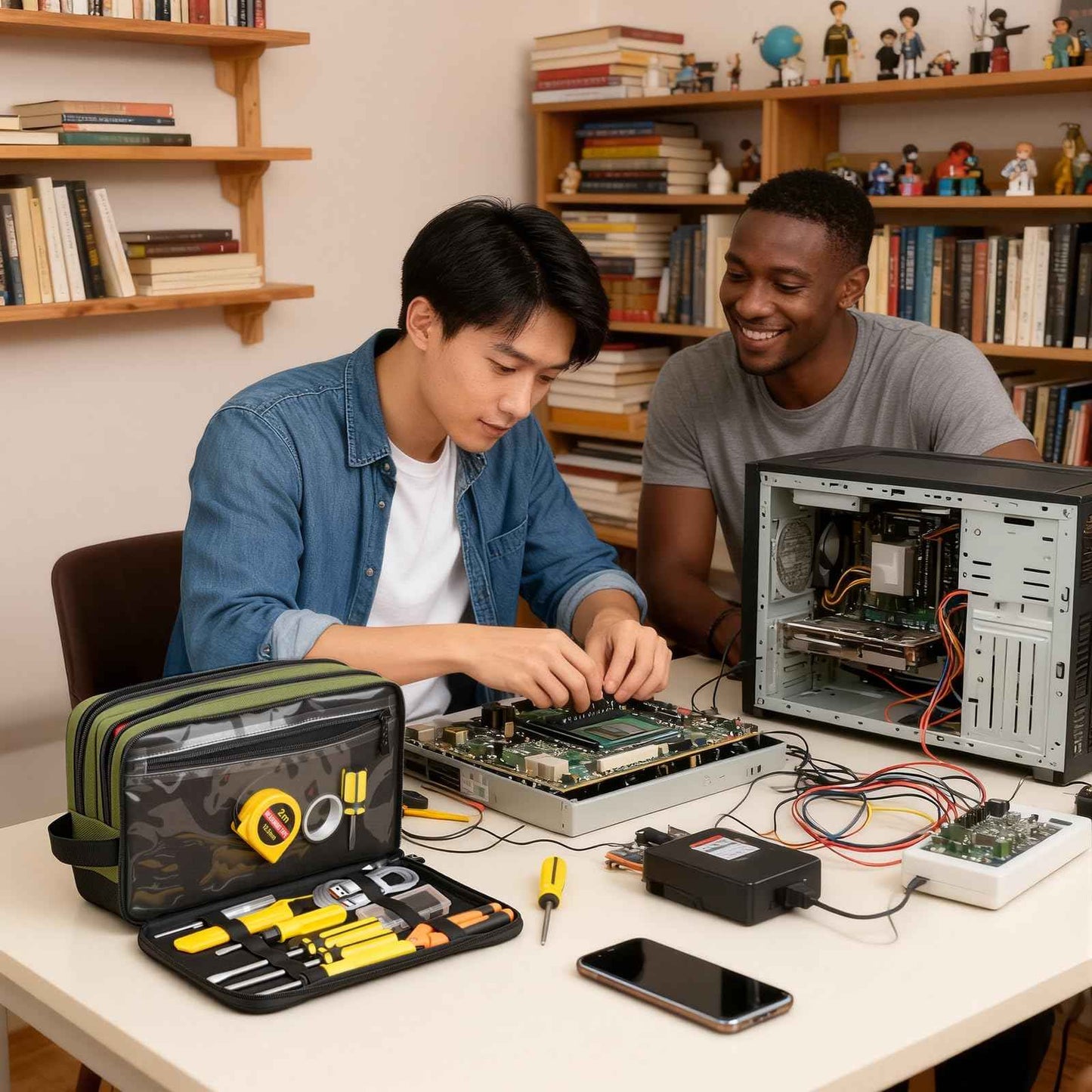 12-Inch Small Heavy Duty Tool Bag, 1680D Green Zippered Organizer with 3 Compartments & Multi-Pockets for Electricians, Mechanics, DIY, Grill & Camping Tools Storage, EDC Gear Utility Pouch