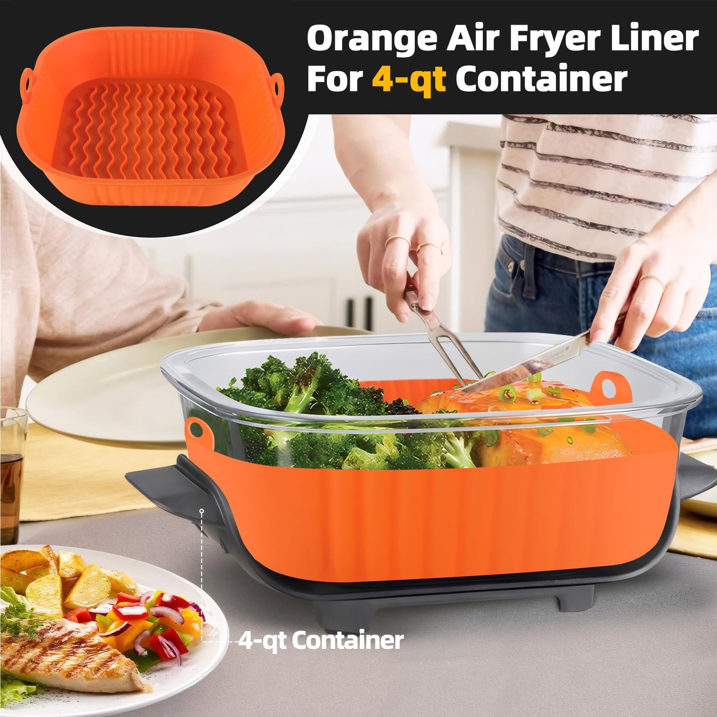 Reusable Air Fryer Liners for Ninja Crispi FN101GY, 2 Pcs Silicon Liners for Ninja Crispi 4-in-1 Portable Glass Air Fryer Cooking System, AirFryer Accessories for 4-qt & 6-cup Container
