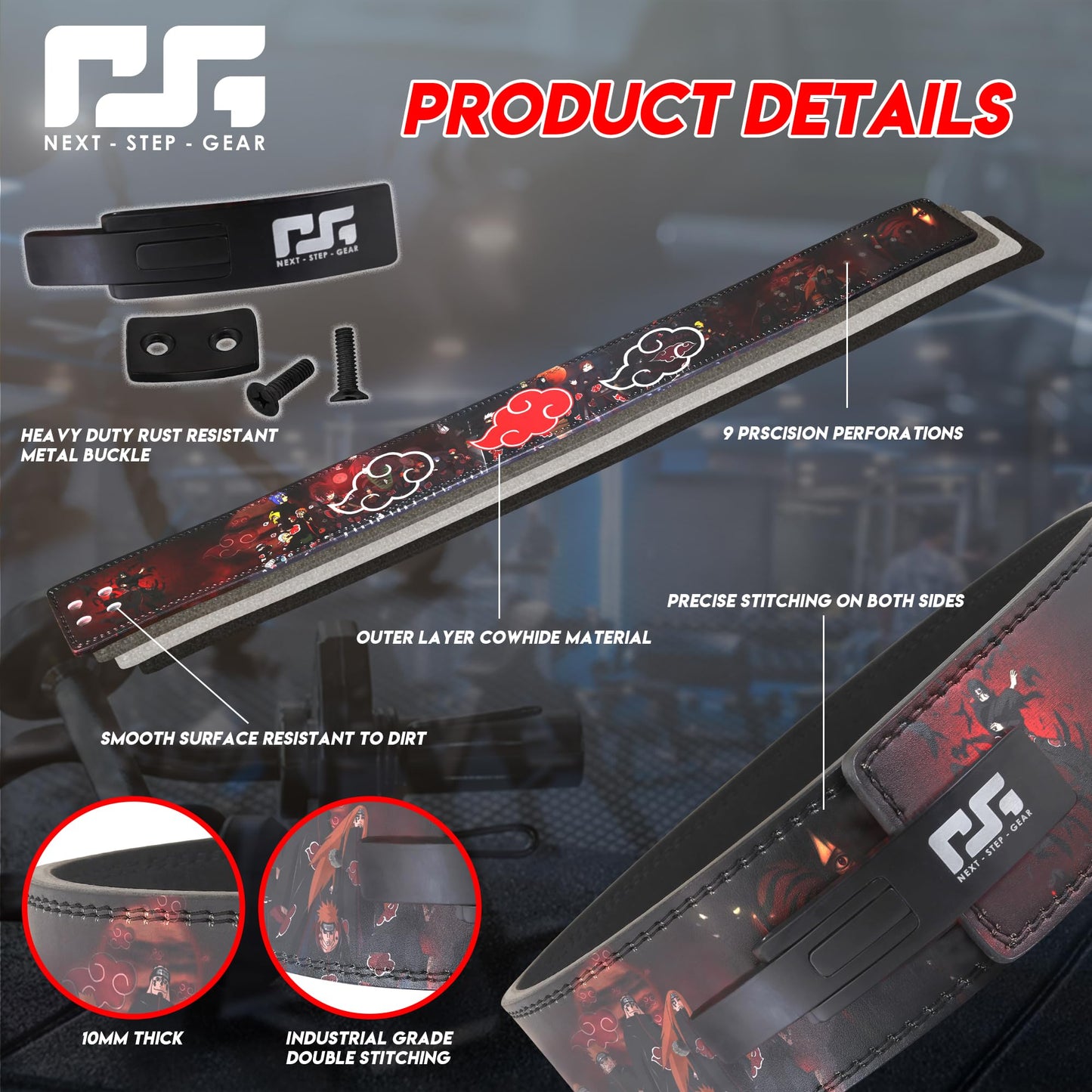 Anime-Inspired Weightlifting Belt - Durable Gym Belt for Powerlifting, Squats & Deadlifts - Adjustable Belt with Akatsuki Cloud Design for Fitness & Strength Training - Unisex
