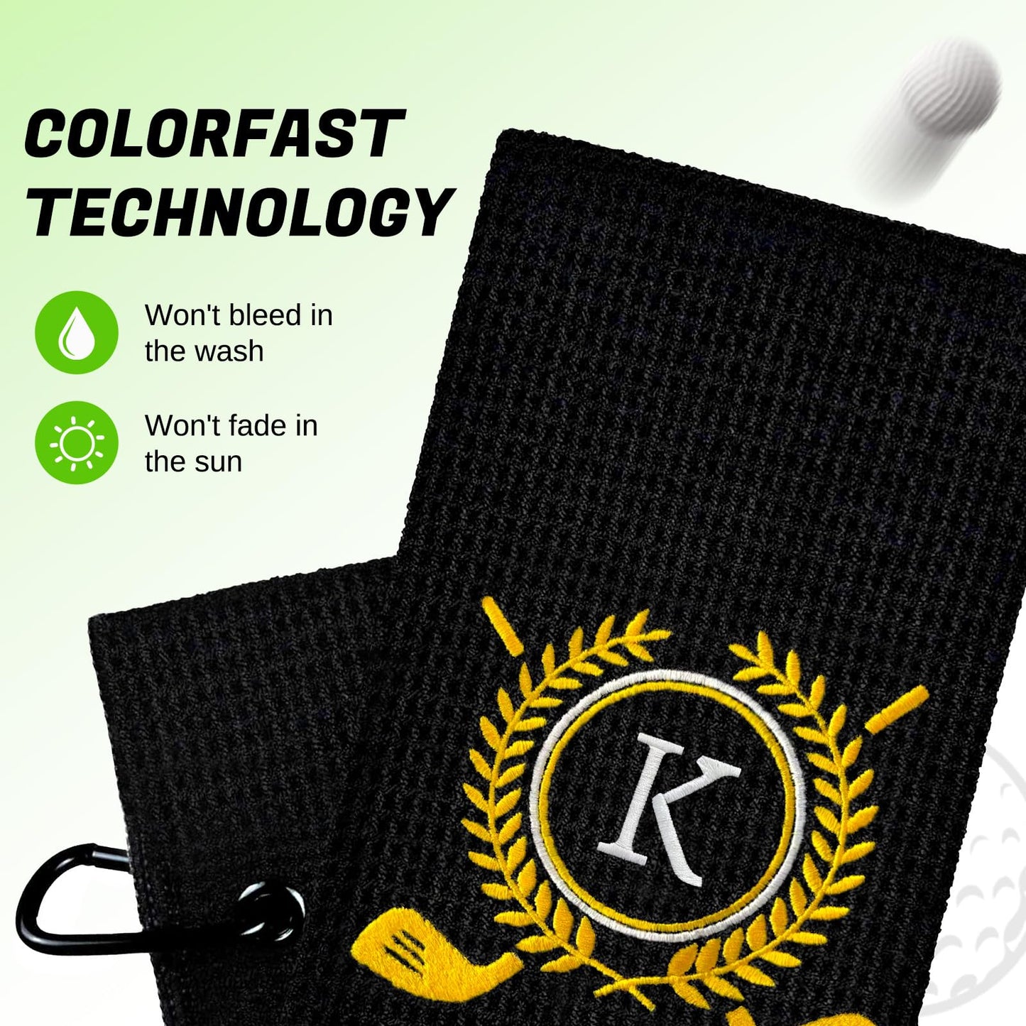 ZGCYSMHT Personalized Golf Towels for Golf Bags - Microfiber Monogrammed Golf Towels for Men/Women, Retractable Brush Tool Kit with Club Groove Cleaner, Custom Golf Accessories for Golfers (Initial K)