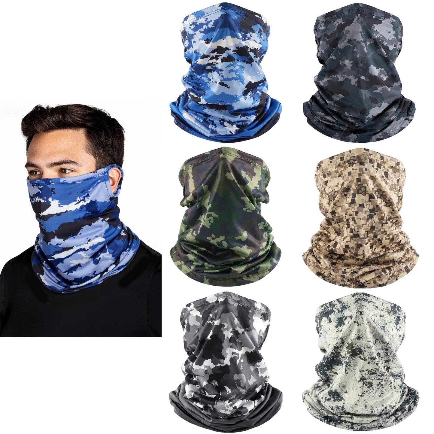 HONGTEYA 6 Pack Summer Neck Gaiter, UV Protection Cooling Face Mask Breathable Bandana Head Scarf Face Cover for Men Women