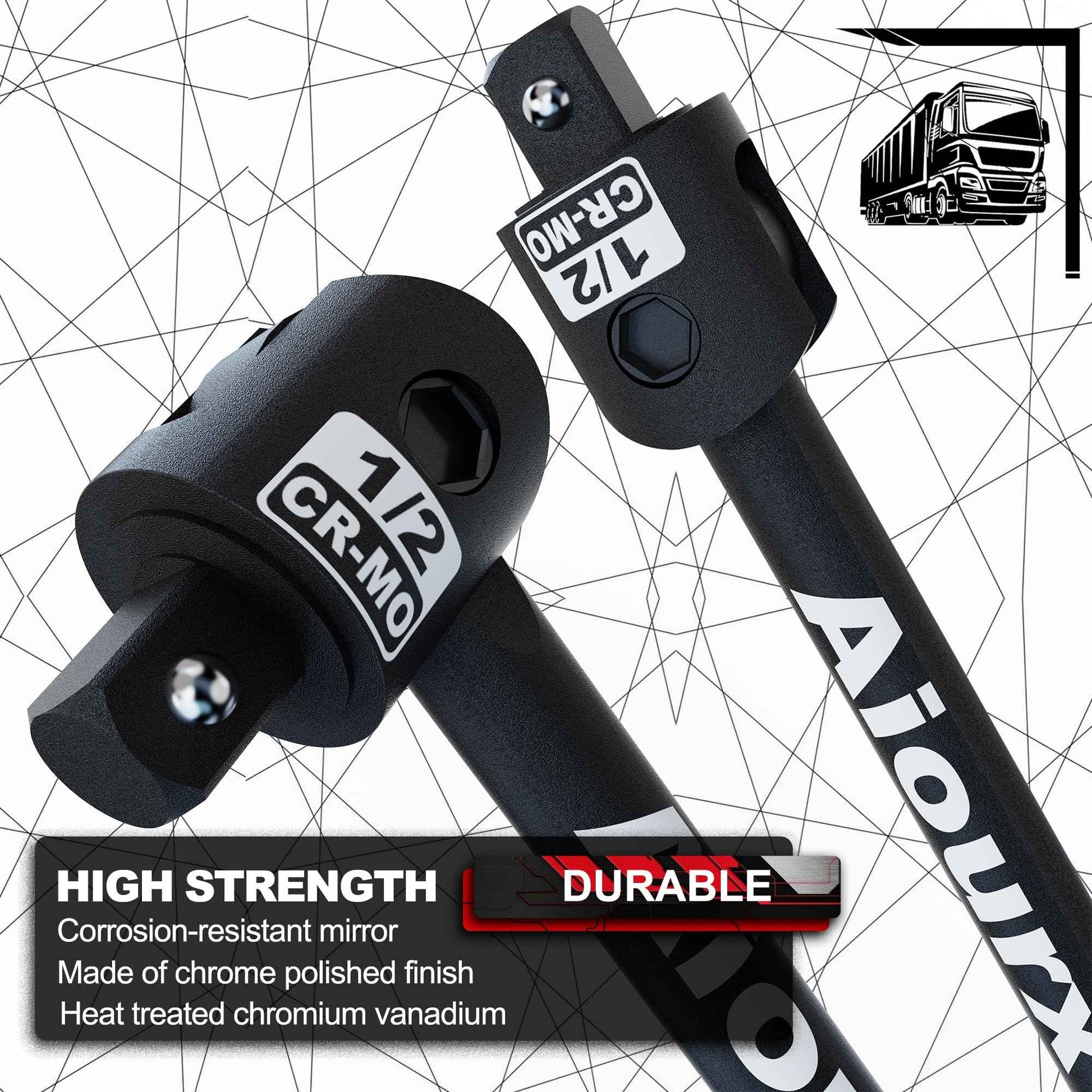 Aiourx 1/2'' Drive 17.5-Inch Breaker Bar, 250° Heavy Duty Head, Ball Lock Function, Chromium-Molybdenum Steel, Striking Laser Specifications, High Temperature Quenching Rod Body