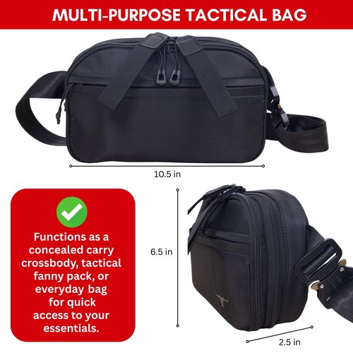 Concealed Carry Fanny Pack & Sling Bag for Men & Women – Tactical Crossbody EDC Waist Bag with Two Removable Holsters, CCW Fast-Access Interior & Multiple Organizer Pockets for Travel & Outdoor Use