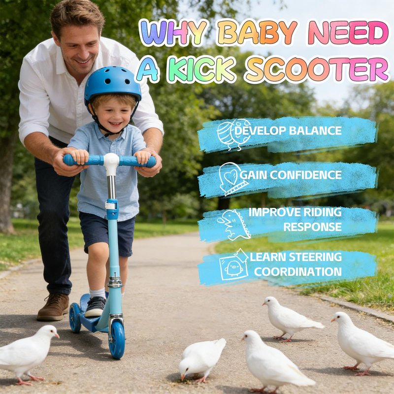 Scooters for Kids 3-5 Years Age 3-Wheel Light Up Scooter with Flexible Steer & 3-Adjustable Height for Boys Girls Outdoor Indoor Recreational Transport Blue Pink Orange