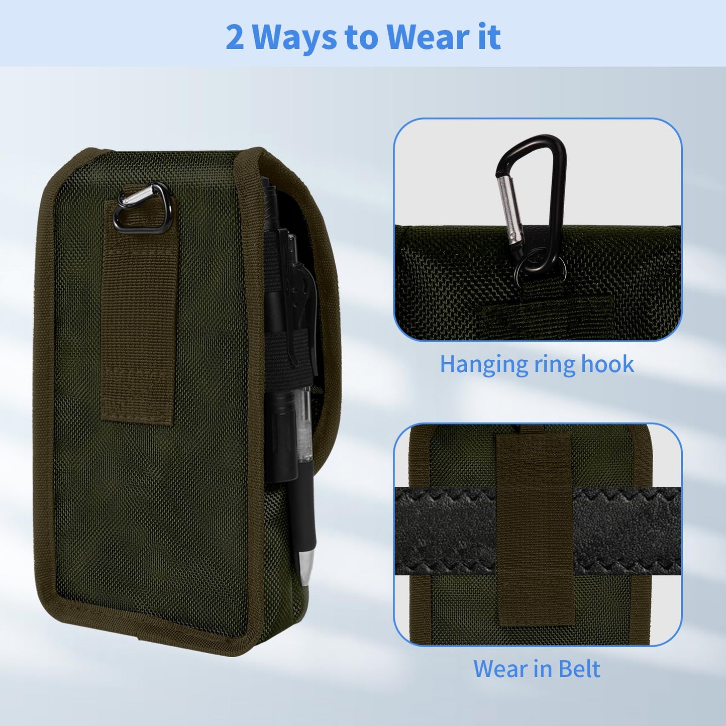 KENOBEE Belt Tool Pouch, Multitool Organizer Electrician Holster Nylon Tactical Pocket Attachment Utility Sheath Bag Tradesman Pro Maintenance Tool Sleeve for EDC Gears Cellphone, Olive