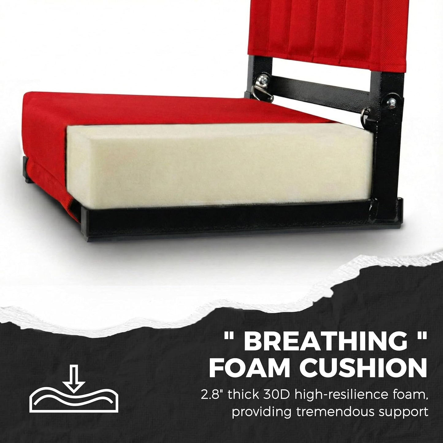 Sport Beats Stadium Seats - Comfortable Bleacher Chairs with Back Support & Cushion | Red, 17" W x 12" D x 16.5" H