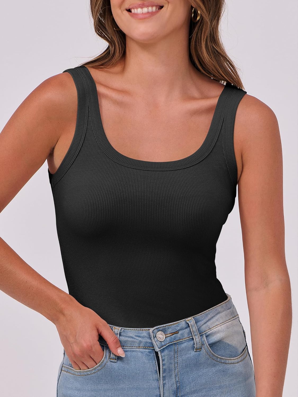 ANRABESS Women's Sleeveless Scoop Neck Tank Top - Ribbed Fitted Summer Essential | Cute Slim Fit