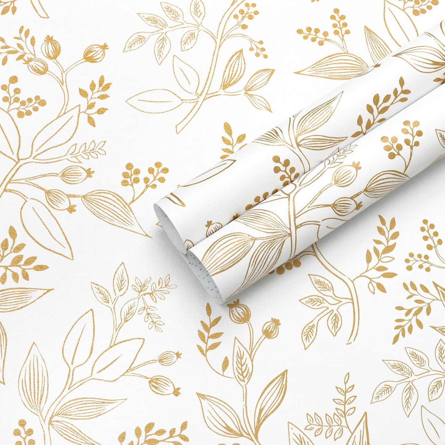 Heroad Floral Wallpaper Peel and Stick White and Gold Contact Paper Modern Removable Contact Paper for Cabinets and Drawers Bathroom Vinyl Roll Self Adhesive 78.7" x 17.3"