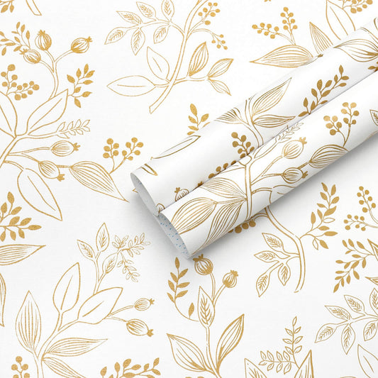 Heroad Floral Wallpaper Peel and Stick White and Gold Contact Paper Modern Removable Contact Paper for Cabinets and Drawers Bathroom Vinyl Roll Self Adhesive 78.7" x 17.3"