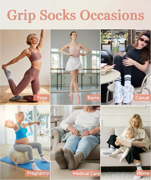 Mancreda Pilates Socks for Women - Non-Slip Grips Yoga Socks for Barre & Hospital | 84% Cotton (2/3/4 Pairs)