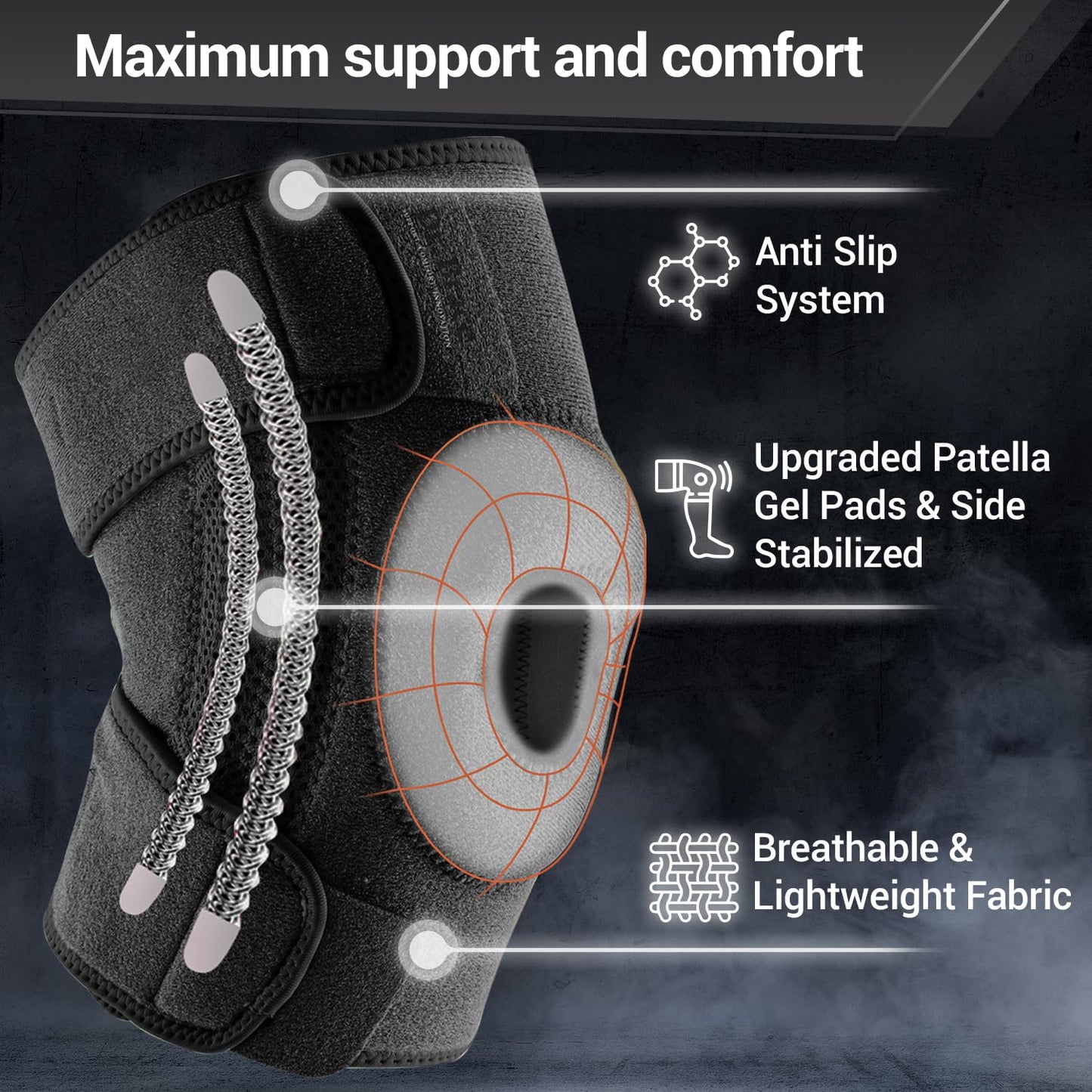 DR. BRACE ELITE Knee Brace with Side Stabilizers & Patella Gel Pads for Maximum Knee Pain Support and fast recovery for men and women-Please Check How To Size Video (Pluto, X-Large)