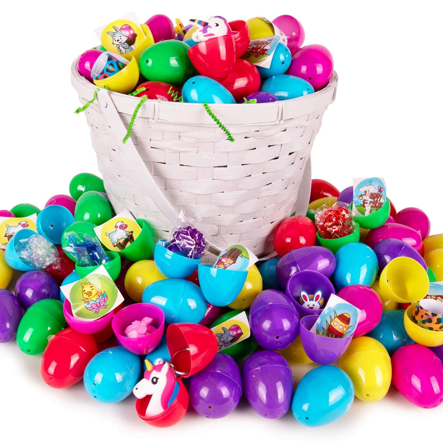 Giraffe 100 Pack Prefilled Easter Eggs Bulk - Multi Color Plastic Filled Easter Eggs for Kids with Toy Filled Slap Bracelets, LED Rings, Stickers - Easter Basket Stuffers for Kids
