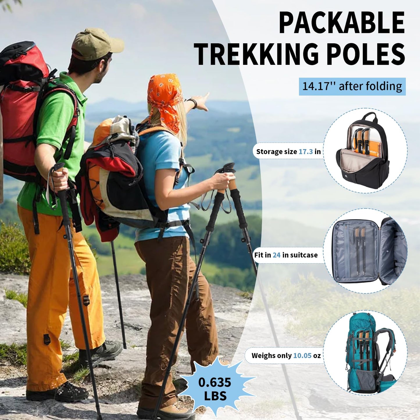 ISTATSO Portable Foldable Hiking Poles, 7075 Aluminum Adjustable Walking Sticks with Quick - Lock, Ideal for Hiking, Camping, and Mountain Trips 2pc Trekking Poles