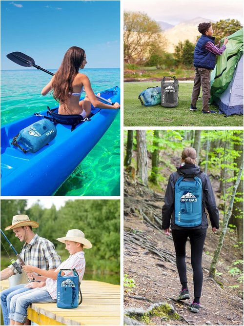 HEETA Waterproof Dry Bag - Transparent Blue 5L with 2-Pack Waterproof Pouches & Adjustable Waist Strap (Black & Pink)