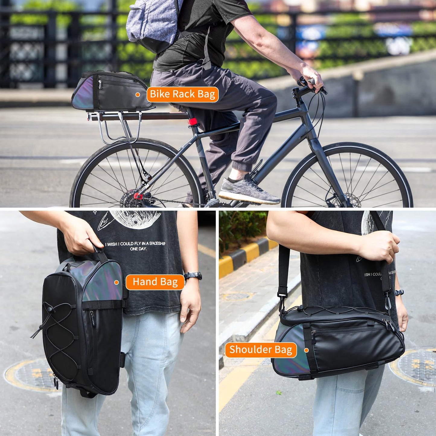 Raoot Rear Bike Rack Bag, 10L Water Resistant Ebike Bags for Bicycle Rear Rack, Bicycle Trunk Pannier with Shoulder Strap for Commuter Travel Shopping and Cycling (Black)