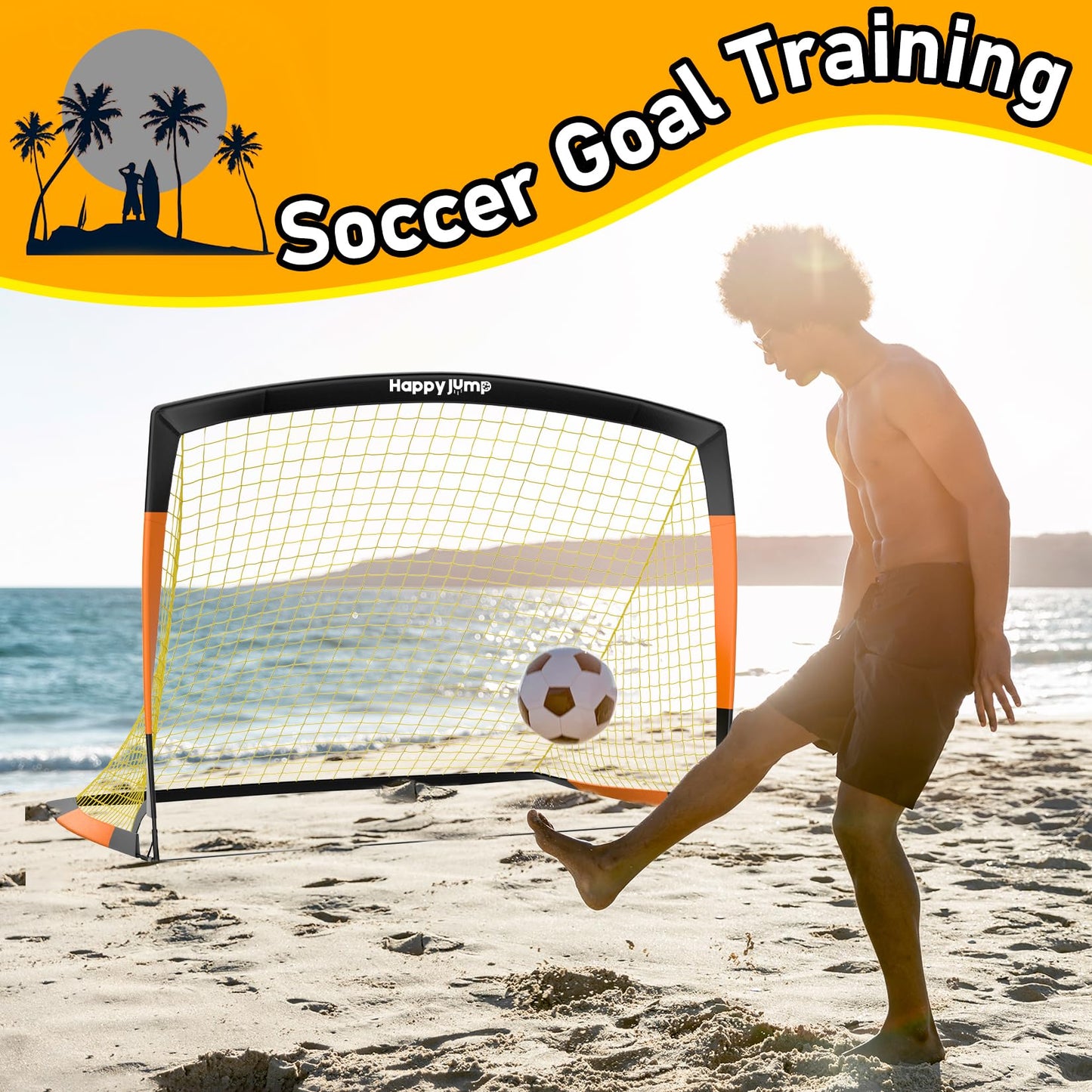 Happy Jump 7x5' & 5x3.6' Portable Soccer Goals for Kids Ages 6-14, Weatherproof Net and Steel Frame for Backyard Fun and Outdoor Training, Quick Setup and Sturdy for All Weather Conditions